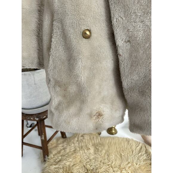 VINTAGE 1970's WHITE STAG FAUX FUR BELTED COAT Women's Size Small Ivory - Picture 3 of 9